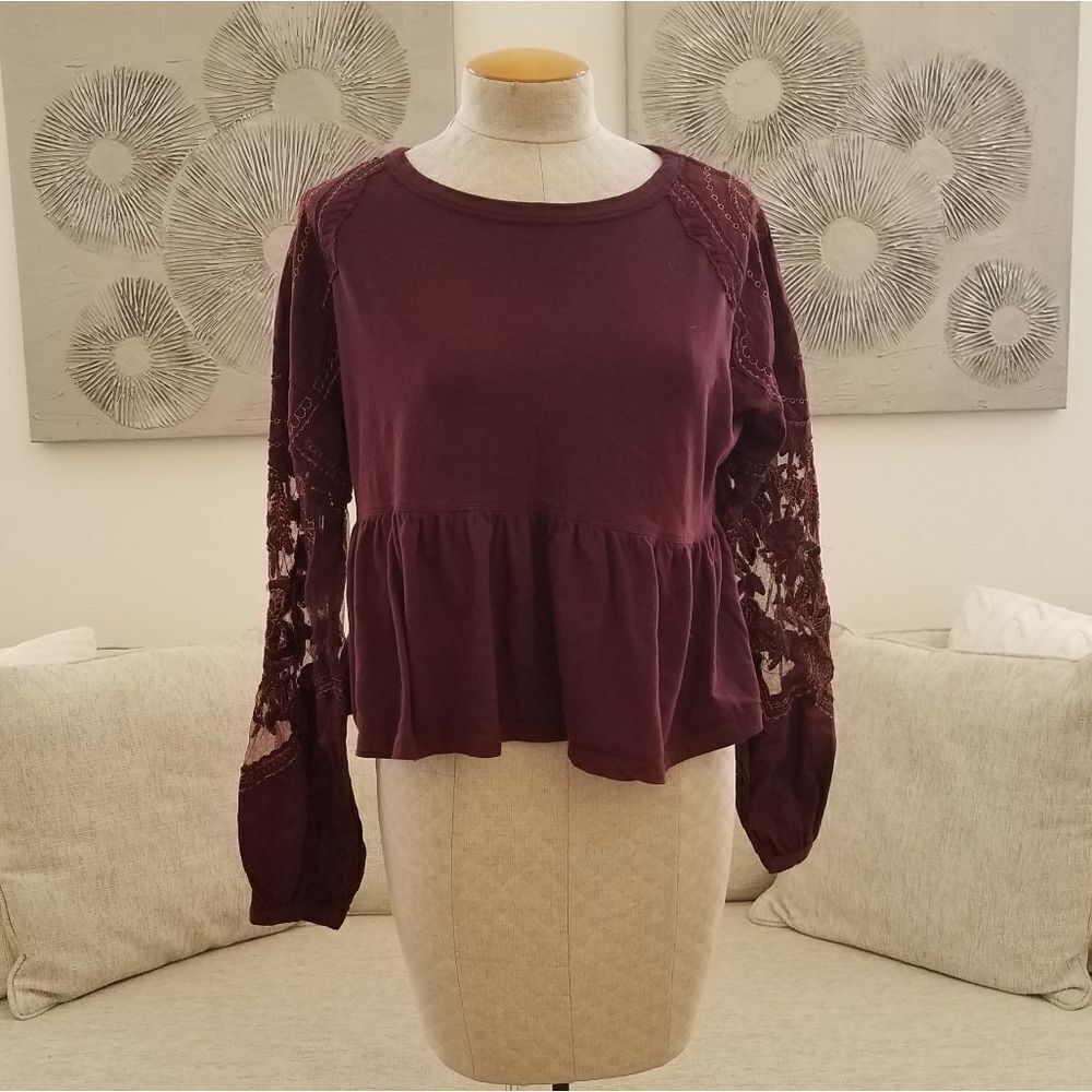 Free People Penny Top sz XS in Burgundy - Picture 3 of 8